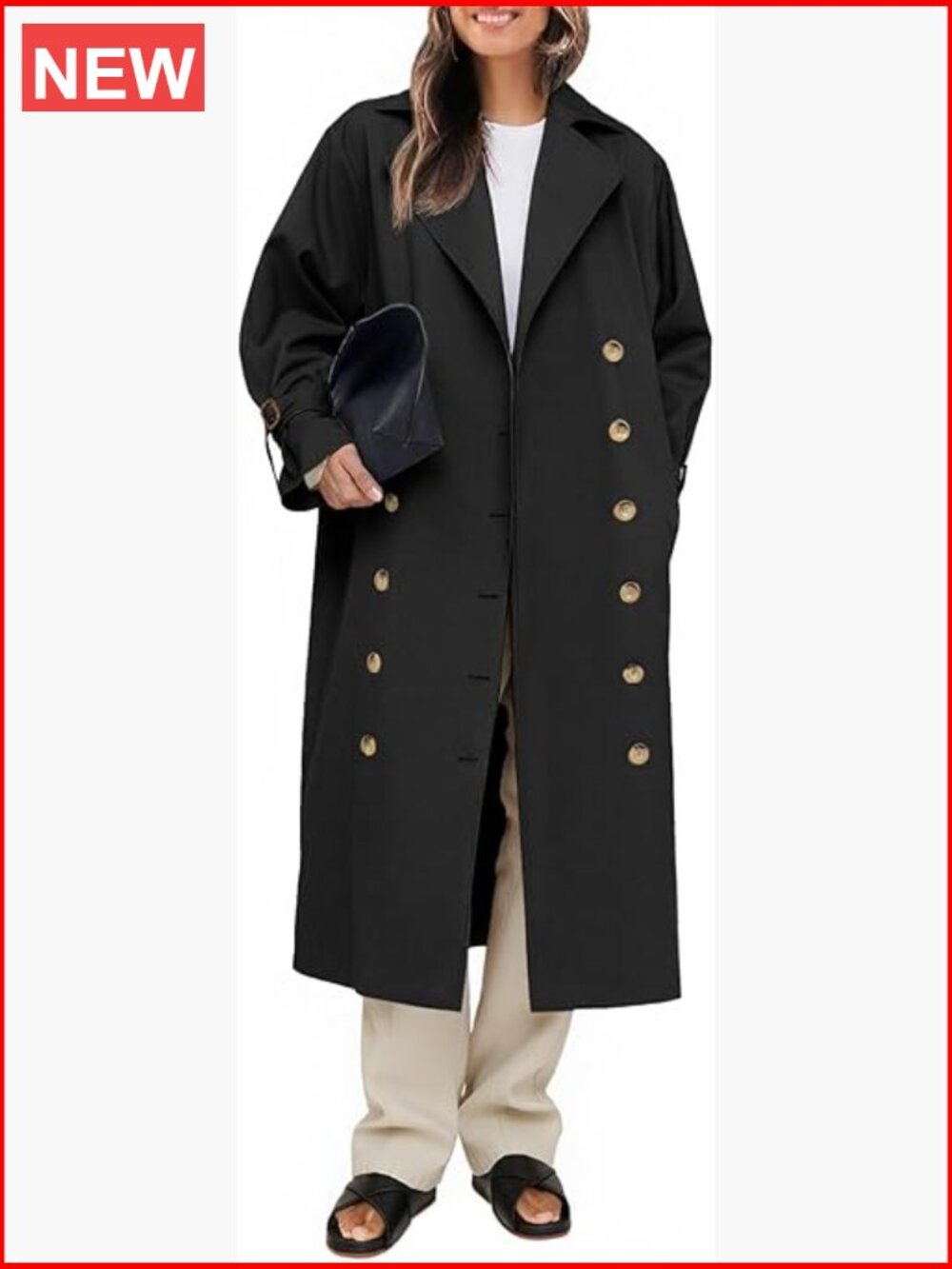 Women's Long Double Breasted Trench Coat Oversized Windproof Classic Lapel Fall